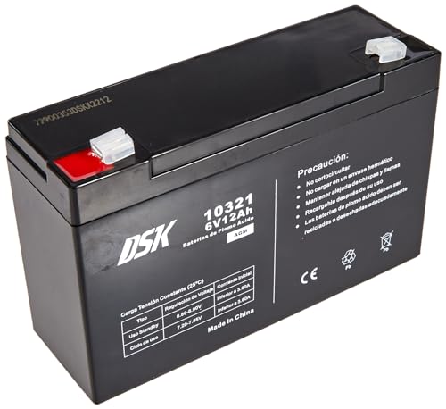 DSK 10321 — 6 V und 12 Ah versiegelte wiederaufladbare AGM-Bleibatterie Ideale Batterie für Elektroautos und Motorräder für Kinder, USV/USV-Systeme, Sicherheitssysteme und Alarmanlagen von DSK