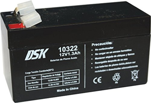 DSK 10322 - Versiegelte wiederaufladbare AGM-Bleibatterie 12V mit 1,3Ah. Ideal für Auto- und Elektromotorräder für Kinder, Motorroller, USV-Systeme, Sicherheits- und Kommunikationssysteme… von DSK