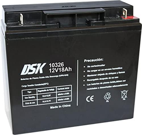 DSK 10326 - Versiegelte wiederaufladbare AGM-Bleibatterie 12V mit 18Ah. Ideal für Auto- und Elektromotorräder für Kinder, Motorroller, USV-Systeme, Sicherheits- und Kommunikationssysteme… von DSK