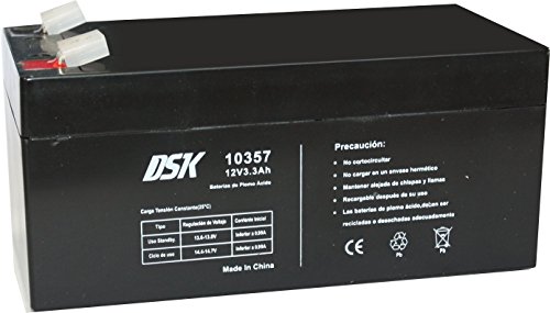 DSK 10357 - Versiegelte wiederaufladbare AGM-Bleibatterie 12V mit 3,3Ah. Ideal für Auto- und Elektromotorräder für Kinder, Motorroller, USV-Systeme, Sicherheits- und Kommunikationssysteme… von DSK