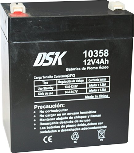 DSK 10358 - Versiegelte wiederaufladbare AGM-Bleibatterie 12V mit 4Ah. Ideal für Auto- und Elektromotorräder für Kinder, Motorroller, USV-Systeme, Sicherheits- und Kommunikationssysteme… von DSK