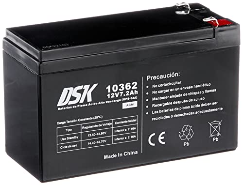 DSK 10362 High Discharge Sealed AGM Rechargeable Lead Battery 12V 7.2Ah Ideal for UPS-SAI, Security and Communication Systems, Emergency Lights. von DSK