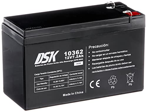 DSK 10362 High Discharge Sealed AGM Rechargeable Lead Battery 12V 7.2Ah Ideal for UPS-SAI, Security and Communication Systems, Emergency Lights. DSK 10362 High Discharge Sealed AGM Rechargeable Lead Battery 12V 7.2Ah Ideal for UPS-SAI, Security and Communication Systems, Emergency Lights. von DSK