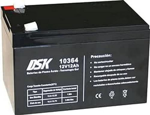 DSK 10364 - Versiegelte wiederaufladbare AGM-Bleibatterie 12V mit 12Ah. Ideal für Auto- und Elektromotorräder für Kinder, Motorroller, USV-Systeme, Sicherheits- und Kommunikationssysteme… von DSK