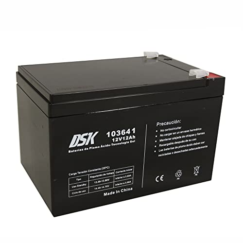 DSK 103641 - Versiegelte wiederaufladbare AGM-Bleibatterie 12V mit 12Ah. Ideal für Auto- und Elektromotorräder für Kinder, Motorroller, USV-Systeme, Sicherheits- und Kommunikationssysteme… von DSK