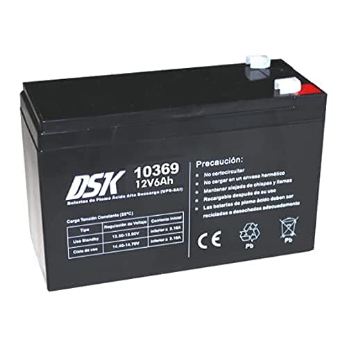 DSK 10369 - Versiegelte wiederaufladbare AGM-Bleibatterie 12V mit 6Ah. Ideal für Auto- und Elektromotorräder für Kinder, Motorroller, USV-Systeme, Sicherheits- und Kommunikationssysteme… von DSK