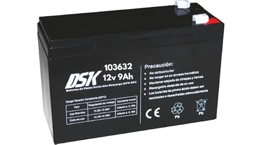 DSK 103632 Blei-Akku, wiederaufladbar, hohe Entladung, versiegelt, AGM, 12 V, 9 Ah, ideal für UPS-SAI, Sicherheits- und Kommunikationssysteme, Notlichter usw von DSK