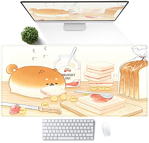 Niedliche Schreibtischunterlage Anime Cartoon Schreibtischunterlage Mauspad Kawaii groß gelb Shiba Inu Gaming Mauspad XXL Laptop Tastatur Desktop Schreibunterlage genähter Rand Schreibtisch Zubehör von DSKGSJH