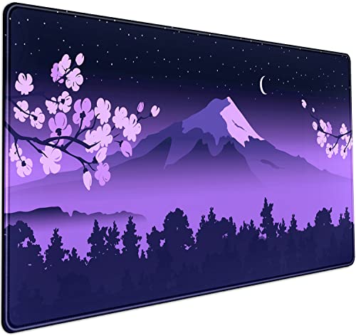 Schreibtischunterlage, japanische Schreibtischunterlage, niedliches Fuji-Berge-Gaming-Mauspad, groß, Kirschblüten-Mauspad, XXL-Schreibtischmatten, Kawaii-Anime-Schreibtischmatten, Pad, 80x40 cm von DSKGSJH