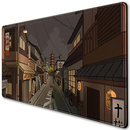 Schreibtischunterlage Tokyo Street at Night Kawaii Japanisches XL Mauspad Niedliche Gaming-Schreibtischunterlagen für Desktop, Tastaturmatten Pad für Schreibtisch, erweiterte Laptopmatte 80x39 cm von DSKGSJH