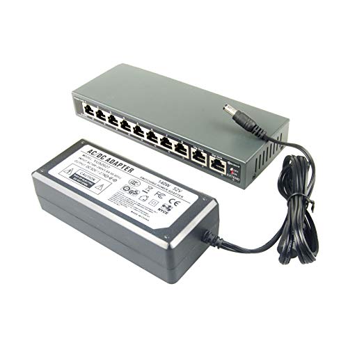 DSLRKIT 10 Ports 8 PoE Switch Injector Power Over Ethernet with 52V 2.7A Power Adapter von DSLRKIT