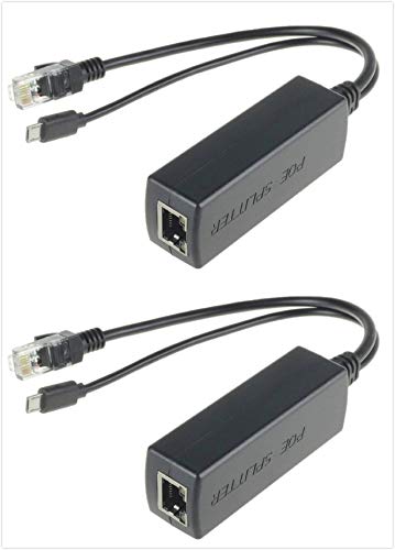 DSLRKIT Active PoE Splitter Power Over Ethernet 48V to 5V 2.4A Micro USB Plug for Raspberry Pi B/B+/2/3 (Pack of 2) von DSLRKIT