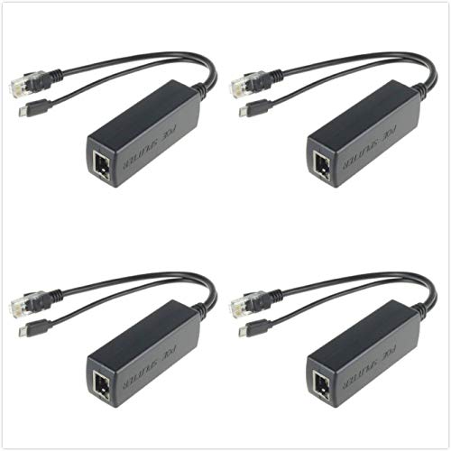 DSLRKIT Active PoE Splitter Power Over Ethernet 48V to 5V 2.4A Micro USB Plug for Raspberry Pi B/B+/2/3 (Pack of 4) von DSLRKIT