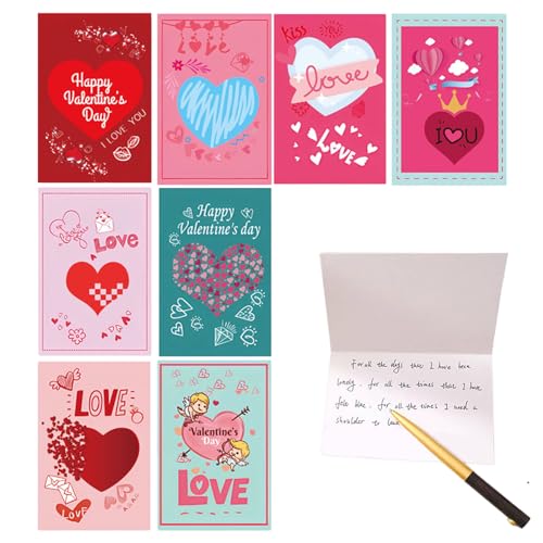 DSOPV Valentinstagskarten, 8-teiliges Valentinstagskarten-Set, Herz-Grußkarten, Happy Valentines Geschenkkarte, für Schule, Austauschpreis, Partygeschenke von DSOPV