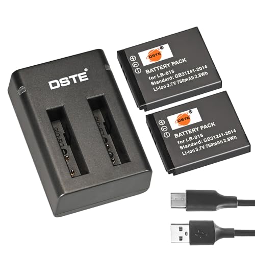 DSTE LB-015 Ersatzakku (750 mAh/3,7 V) und Dual-USB-Ladegerät, kompatibel mit Kodak PIXPRO WPZ2 Digitalkamera, 2er-Pack von DST Electron Technological Co., Ltd