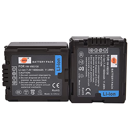 (2-Pack) VBG130 DSTE Ersatz Batterie Akku Kompatibel für Panasonic AG-HMC150 HMC153MC HMC70 HMR10 HMR10A HMR10E HMR10P HSC1U HDC-DX1 DX1-S DX1EG-S DX1GK DX3 HS100 HS100GK von DSTE DE