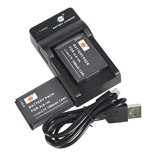 DSTE (2-Pack) Li-Ionen Batterie und Micro USB Ladegerät Anzug kompatibel mit Samsung SLB-10A SL420 TL9 WB150F WB250F HMX-U20 HZ10W HZ15W IT100 L100 L310W M310W NV9 Digital Kamera als Samsung SLB10A von DSTE DE