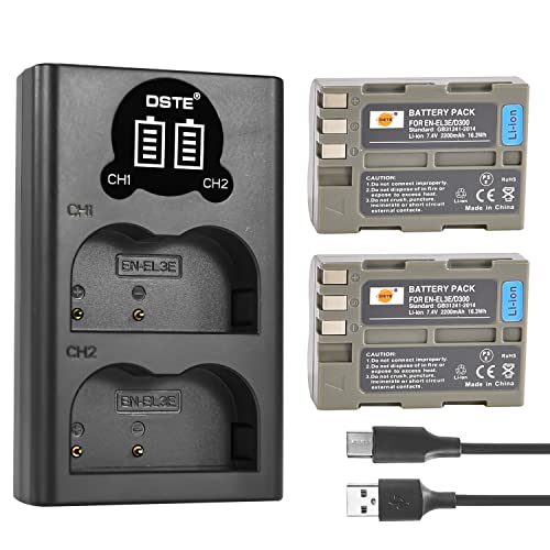 DSTE 2X EN-EL3E Ersatz Batterie + Duales USB-Ladegerät mit LCD-Display Kompatibel mit EN-EL3 and Nikon D30, D50, D70, D70S, D90, D80, D100, D200, D300, D300S, D700 Digital SLR Kamera von DSTE DE