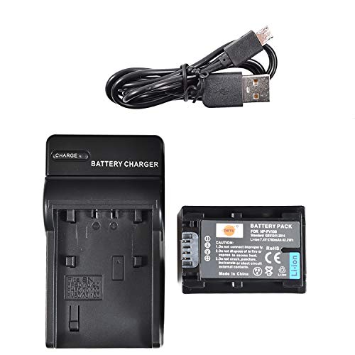 DSTE Ersatz Batterie Akku + Micro USB Ladegerät Anzug Kompatibel mit NP-FV100 Sony DCR-SR15 SR21 SR68 SR88 SX15 SX21 SX44 SX45 SX63 SX65 SX83 SX85 von DSTE DE