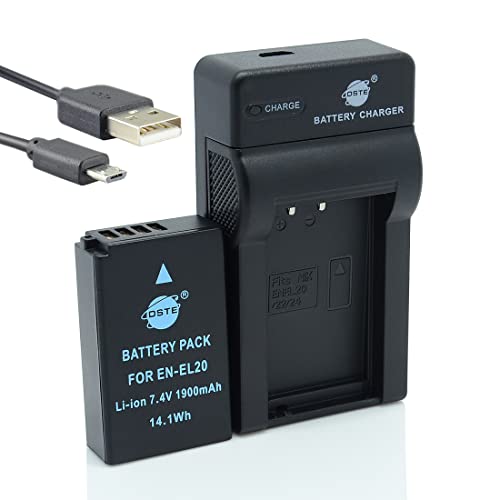 DSTE Li-Ionen Batterie und Micro USB Ladegerät Anzug kompatibel mit Nikon EN-EL20, Coolpix A, 1 J1, 1 J2, 1 J3, 1 AW1, 1 S1, 1 V3 von DSTE DE