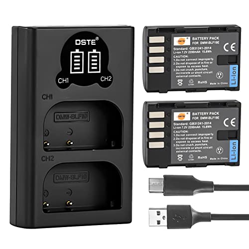 DSTE DMW-BLF19E Ersatzakku (2er Pack) und Smart LED Dual USB-Ladegerät Kompatibel mit Panasonic Lumix DMC-GH3 DMC-GH3A DMC-GH3GK DMC-GH3H DC-G9GK-K von DSTE Electron