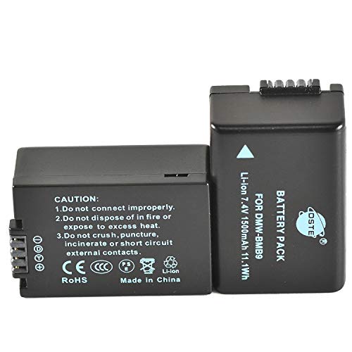 DSTE DMW-BMB9 DMW-BMB9E (1500 mAh/7,4 V) Akku, kompatibel mit Panasonic Lumix DMC-FZ40, DMC-FZ47, DMC-FZ48, DMC-FZ60, DMC-FZ62, DMC-FZ70, DMC-FZ72, DMC-FZ100, DMC-FZ150, 2 Stück von DSTE Electron