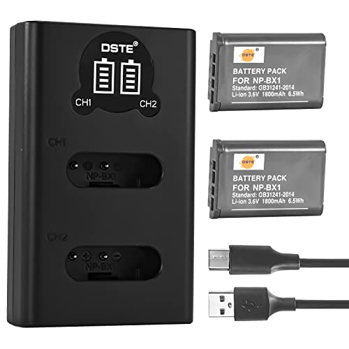 DSTE NP-BX1 Ersatzakku (2er Pack) und Smart LED Dual USB-Ladegerät Kompatibel mit Sony CyberShot DSC HX90 HX95 HX99 RX100 WX350 HX400V HDR AS100V FDR X1000 X3000 von DSTE Electron