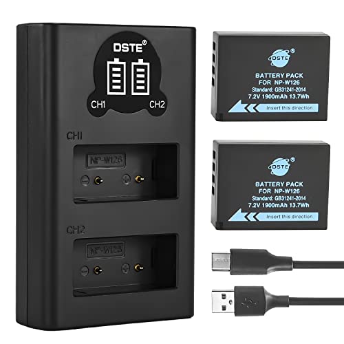 DSTE NP-W126 NP-W126S Ersatzakku (2er Pack) und Smart LED Dual USB-Ladegerät Kompatibel mit Fuji Finepix HS30EXR HS33EXR HS50EXR X-A1 X-E1 X-T10 X-A2 X-H1 von DSTE Electron