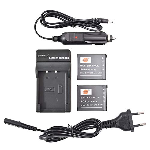 DSTE（2 Pack） NP-60 Ersatz Batterie + Reise Ladegerät Compatible für Casio Exilim Zoom EX-Z19GN, EX-Z19LP, EX-Z19PK, EX-Z19SR, EX-Z20, EX-Z85, EX-Z85BE, EX-Z85BK, EX-Z85BN, EX-Z85EO, EX-Z85GN von DSTE