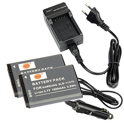 DSTE（2 Pack） SLB-1137D Ersatz Batterie + Reise Ladegerät Kompatibel für Samsung i80 i85 i100 L74 Wide NV11 NV24HD NV30 NV40 NV100HD NV103 NV106HD TL34HD Digital Kamera von DSTE