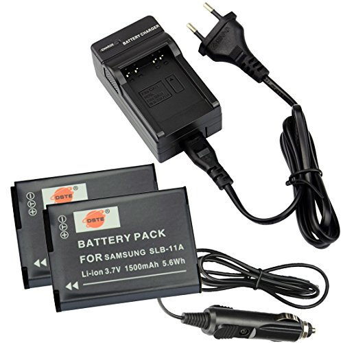 DSTE（2 Pack）Ersatz Batterie SLB-11A + Reise Ladegerät Kompatibel für Samsung WB600,WB650,WB700,WB1000,WB2000,CL65,CL80,EX1,HZ25W,HZ30W,HZ35W, HZ50W,ST1000,ST5000,ST5500,TL240,TL320,TL350,TL500 Kamera von DSTE
