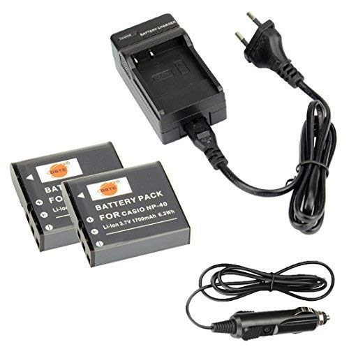DSTE®（2 Pack） Ersatz Batterie und DC73E Reise Ladegerät Kompatibel für NP-40, EX-FC150 EX-FC150BK EX-FC150RD EX-FC160S EX-Z400 Exilim Pro EX-P505 EX-P600 EX-P700 Kamera als Kodak LB-060 von DSTE