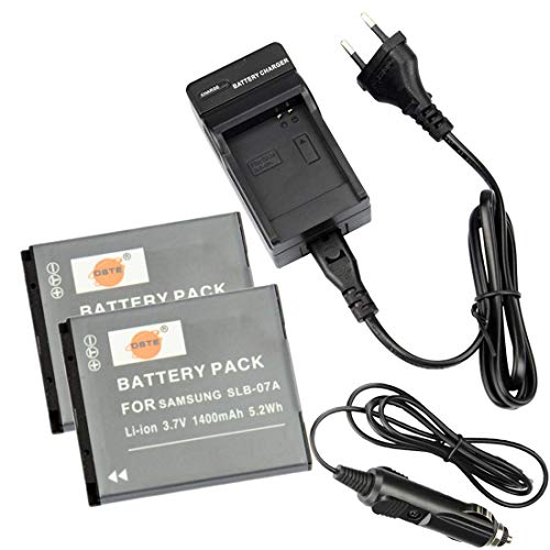 DSTE®（2 Pack） Ersatz Batterie und DC91E Reise Ladegerät Compatible für Samsung SLB-07A PL150 PL151 ST45 ST50 ST550 ST560 ST600 TL100 TL210 TL220 TL225 TL90 Kamera als Samsung SLB-07 SLB-07B SLB-07EP von DSTE