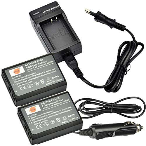 DSTE®（2 Pack） Ersatz Batterie und DC117E Reise Ladegerät Compatible für Canon LP-E10 EOS 1100D EOS 1200D EOS Kiss X50 EOS Kiss X70 EOS Kiss X80 EOS Rebel T3 EOS Rebel T5 Digital Kamera von DSTE