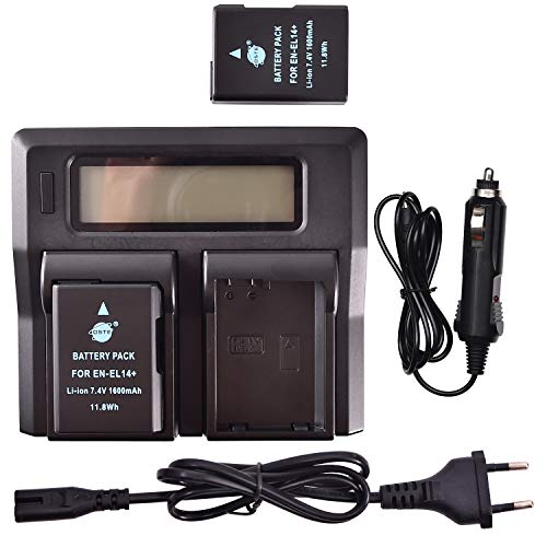DSTE® 2 Pack Ersatz Batterie EN-EL14 + LCD Dual Ladegerät Compatible für Nikon Coolpix P7000, P7100, P7700, Df, D3100, D3200, D3500, D5100, D5200, D5300 Digital Kamera,Nikon Batterie Griff BG-2G von DSTE