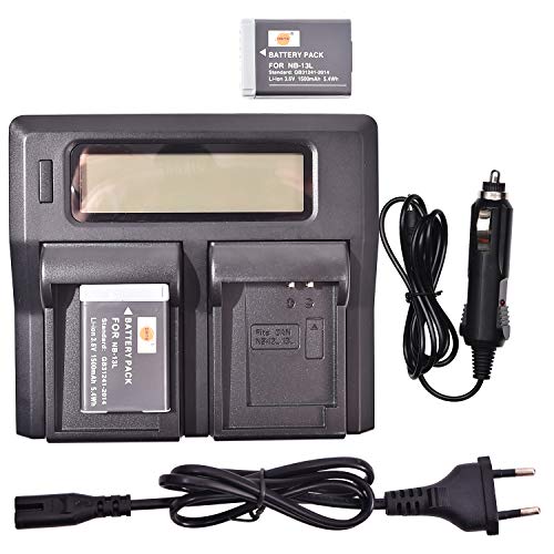 DSTE® 2-Pack NB-13L Ersatz Batterie + LCD Dual Ladegerät Compatible für Canon PowerShot G5X G7X G9X, G5X Mark II, G7X Mark II, SX620 HS, SX720 HS, SX740 HS von DSTE