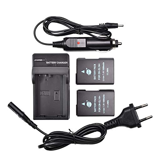 DSTE® 2-Stücke Batterie Akku und 2-Kanäle Dual USB Quick Ladegerät Kit für Nikon EN-EL14 EN-EL14A DF D3100 D3200 D3300 D3400 D3500 D5100 D5200 D5300 D5500 D5600 P7000 P7100 P7200 P7700 P7800 von DSTE