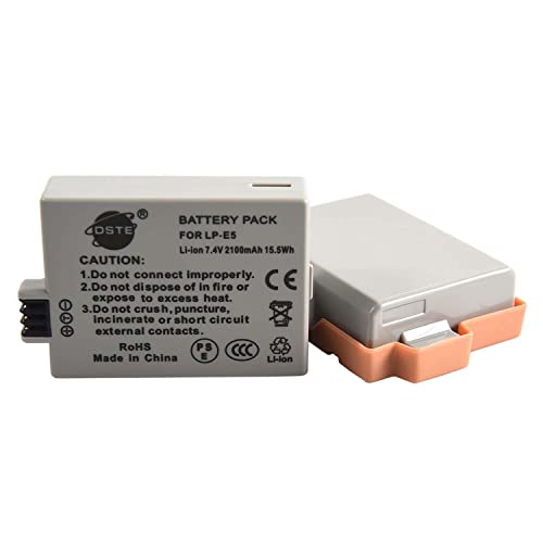 DSTE 2-Pack Ersatz Batterie Akku for Canon LP-E5 EOS 450D 500D 1000D Kiss F X2 X3 Rebel XS XSi T1i Kamera von DSTE