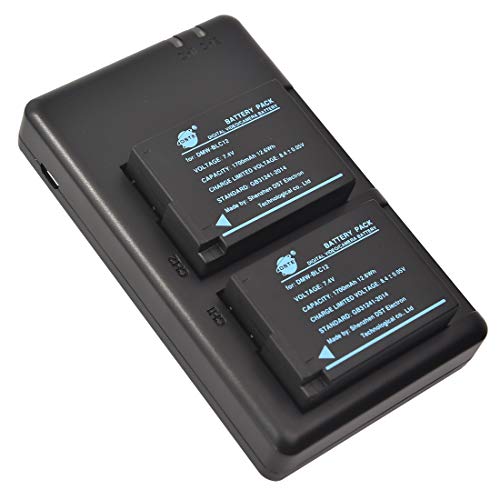 DSTE 2-Stück Ersatzakku Set DMW-BLC12 Batterie + Dual-Ladegerät USB kompatibel mit Panasonic Lumix DMC-G5 DMC-G6 DMC-GH2 DMC-FZ200 von DSTE