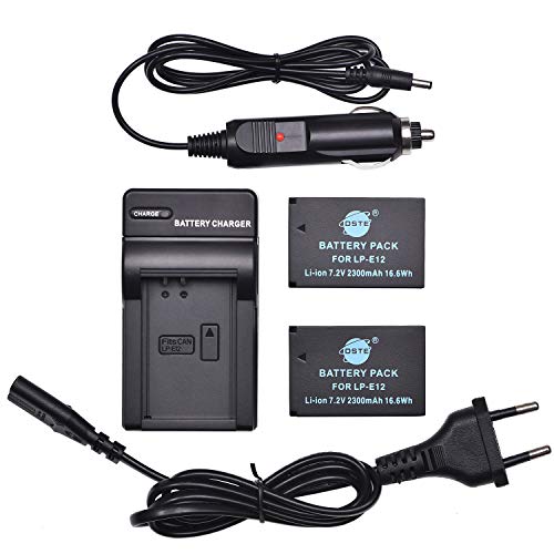 DSTE 2-Stücke Batterie Akku und 2-Kanäle Dual USB Quick Ladegerät Kit für Canon LP-E12 EOS M M2 100D Rebel SL1 Kiss X7 von DSTE