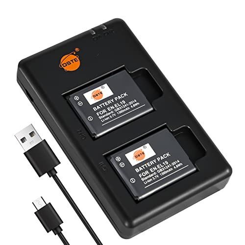 DSTE 2PCS EN-EL19(1300mAh/3.7V) Batterie Ladegerät Compatible für Nikon Coolpix S100,S2500,S2600,S2700,S2750,S3100,S3400,S3500,S4100,S4150,S5200,S6400,S6500,S6600 Digital Kamera von DSTE