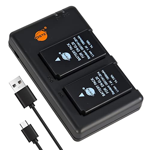 DSTE 2PCS EN-EL20 EN-EL20a(1900mAh/7.4V) Batterie Ladegerät Compatible für Nikon 1 J1,Nikon 1 J2,Nikon 1 J3,Nikon 1 S1,Nikon 1 V3,Nikon Coolpix A,Nikon 1 AW1,Blackmagic Pocket Cinema Kamera von DSTE