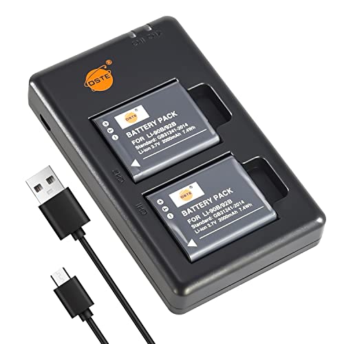 DSTE 2PCS LI-90B LI-92B(2000mAh/3.7V) Batterie Ladegerät Compatible für Olympus SH-1,SH-50,iHS SH-60,SP-100,SP-100EE,Tough TG-6,TG-1,iHS Tough TG-2,iHS Tough TG-3,XZ-2 iHS Kamera von DSTE