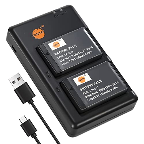 DSTE 2PCS LP-E17(1300mAh/7.2V) Batterie Ladegerät Compatible für Canon EOS M6 Mark II M3 M5 77D 750D 760D 8000D 9000D Kiss X8i Rebel T6i T6s EOS Rebel SL3(EOS 250D / EOS Kiss X10) Digital SLR Kameras von DSTE