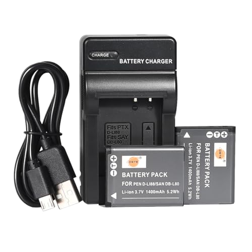 DSTE D-LI88 Li-Ionen Batterie (2-Pack) und Micro USB Ladegerät Anzug Kompatibel mit Pentax Optio H90, P70, P80, W90, WS80 von DSTE