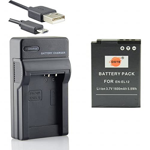 DSTE EN-EL12 Li-Ionen Batterie und Micro USB Ladegerät Anzug Kompatibel für Nikon Coolpix P300 P310 P330 P340 S31 S70 S610 S620 S630 S640 S800c von DSTE