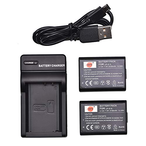 DSTE LP-E10 Li-Ionen Batterie (2-Pack) und Micro USB Ladegerät Anzug Kompatibel mit Canon EOS 1100D 1200D X50 X70 Rebel T3 Rebel T5 von DSTE