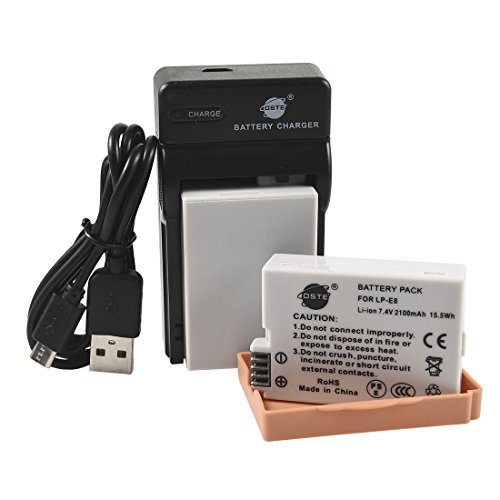 DSTE LP-E8 Li-Ionen Batterie (2-Pack) und Micro USB Ladegerät Anzug kompatibel mit Canon EOS 550D 600D Rebel T2i T3i von DSTE