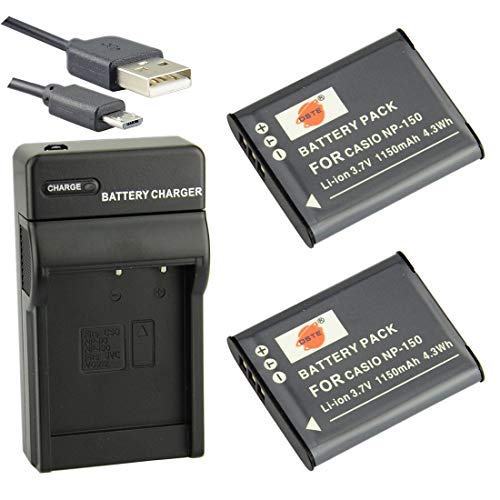 DSTE NP-150 Li-Ionen Batterie (2-Pack) und Micro USB Ladegerät Anzug kompatibel mit Casio EX-TR350 EX-TR500 EX-TR300 EX-TR15 EX-TR10 EX-TR350S von DSTE