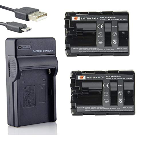 DSTE NP-FM500H Li-Ionen Batterie (2-Pack) und Micro USB Ladegerät Anzug kompatibel mit Sony Alpha SLT-A57, A58, A65, A65V, A77, A77V, A99 von DSTE